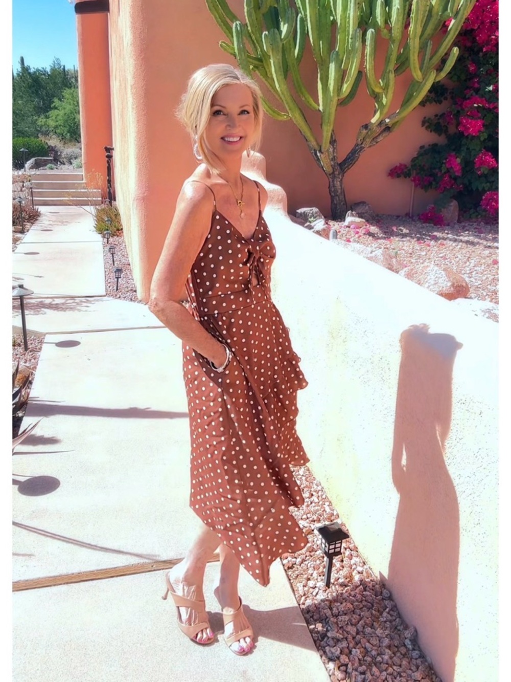 NWT Polka Dot Tie-Front Brown Sundress-S - Picture 4 of 16